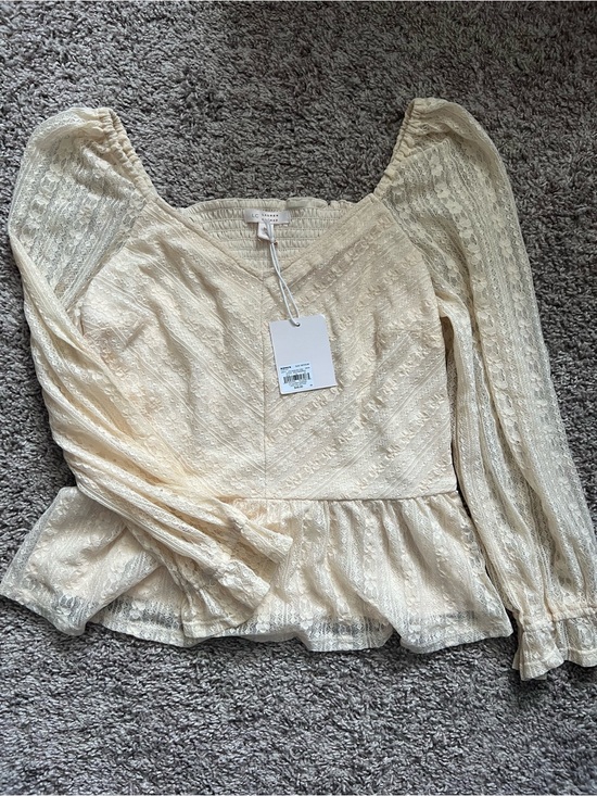 LC Lauren Conrad Tops - LC Lauren Conrad Ivory Lace Peplum Long Sleeve Blouse